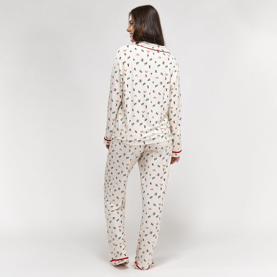 Damen Jersey Pyjamas mit Weihnachts-Skimotiv 04