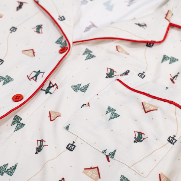 Damen Jersey Pyjamas mit Weihnachts-Skimotiv Fabric Close-up Image