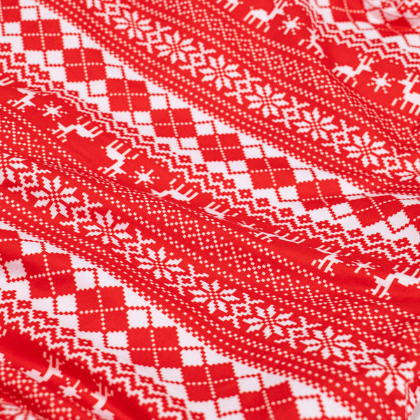 Damen Jersey Pyjamas mit Weihnachtsmotiv in Rot Fabric Close-up Image