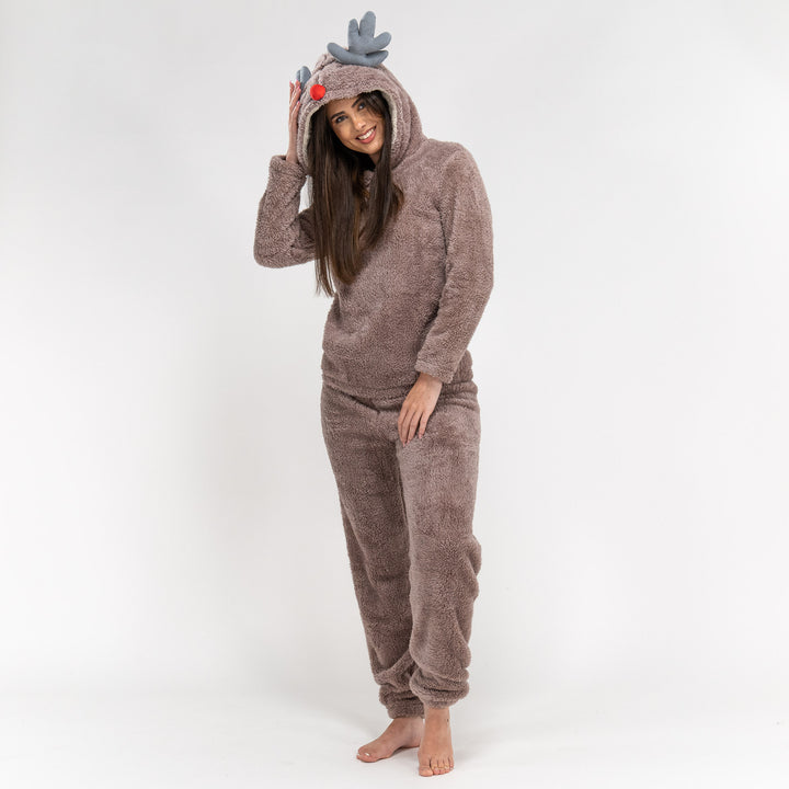 Damen Rentier Fleece-Onesie, 2 Teilig 03