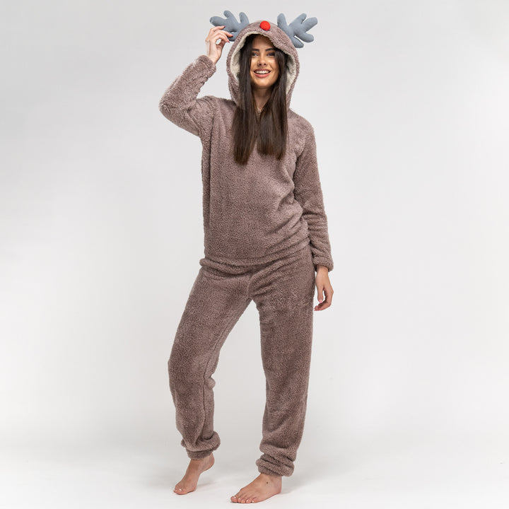 Damen Rentier Fleece-Onesie, 2 Teilig 04