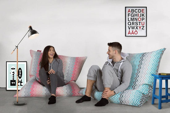 LOUNGE PUG - Riesen Sitzsack XXL - Sitzkissen - Geometrische Druck Chevron  Türkis
