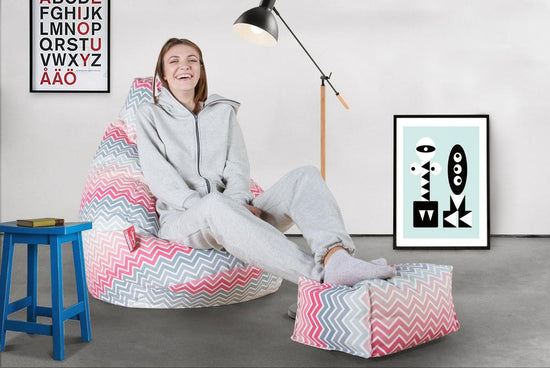 LOUNGE PUG - Fußhocker Pouf - Geometrische Druck Chevron  Pink