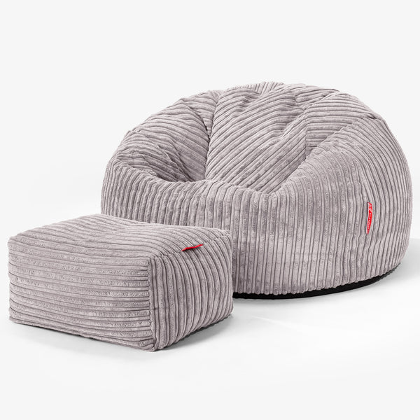 Klassischer Sitzsack Sessel - Cord Silbergrau 01
