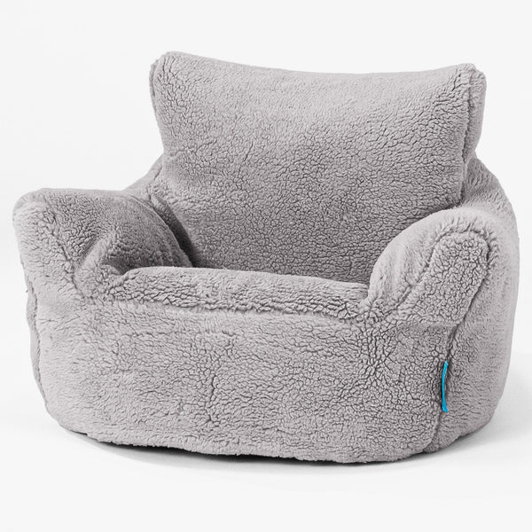 Klein Kindersessel Sitzsack 1-3 jahren - Teddy Kunstfell Mittelgrau 01
