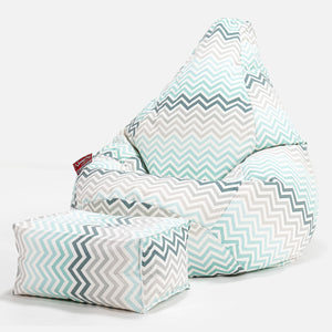 Gaming Sitzsack Sessel - Geometrische Druck Chevron Türkis