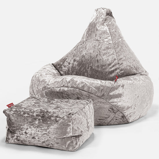 Gaming Sitzsack Sessel - Retro-Samt Silber 01
