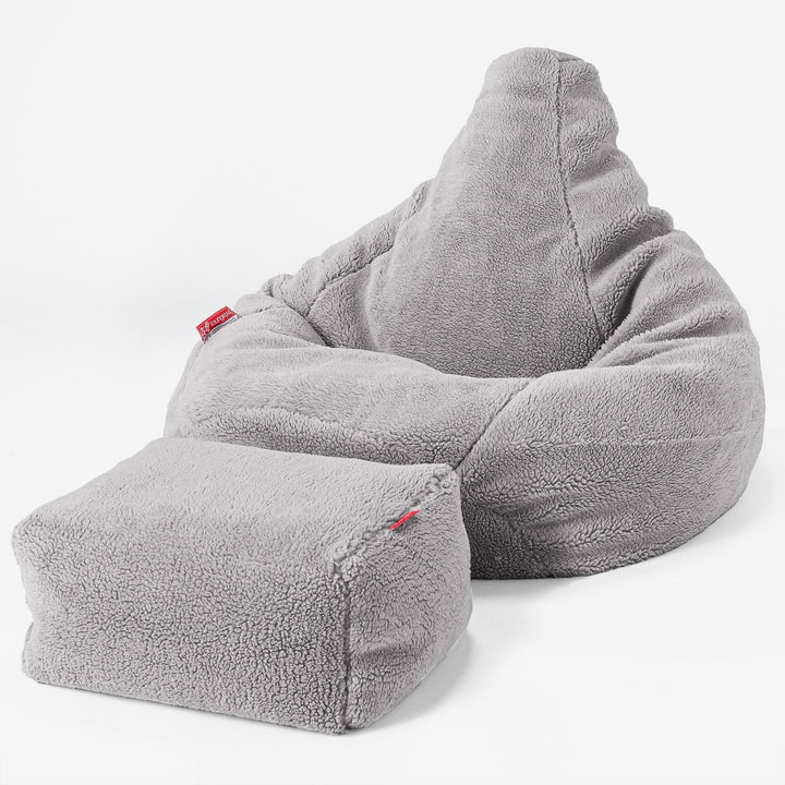 Gaming Sitzsack Sessel - Teddy Kunstfell Mittelgrau 04