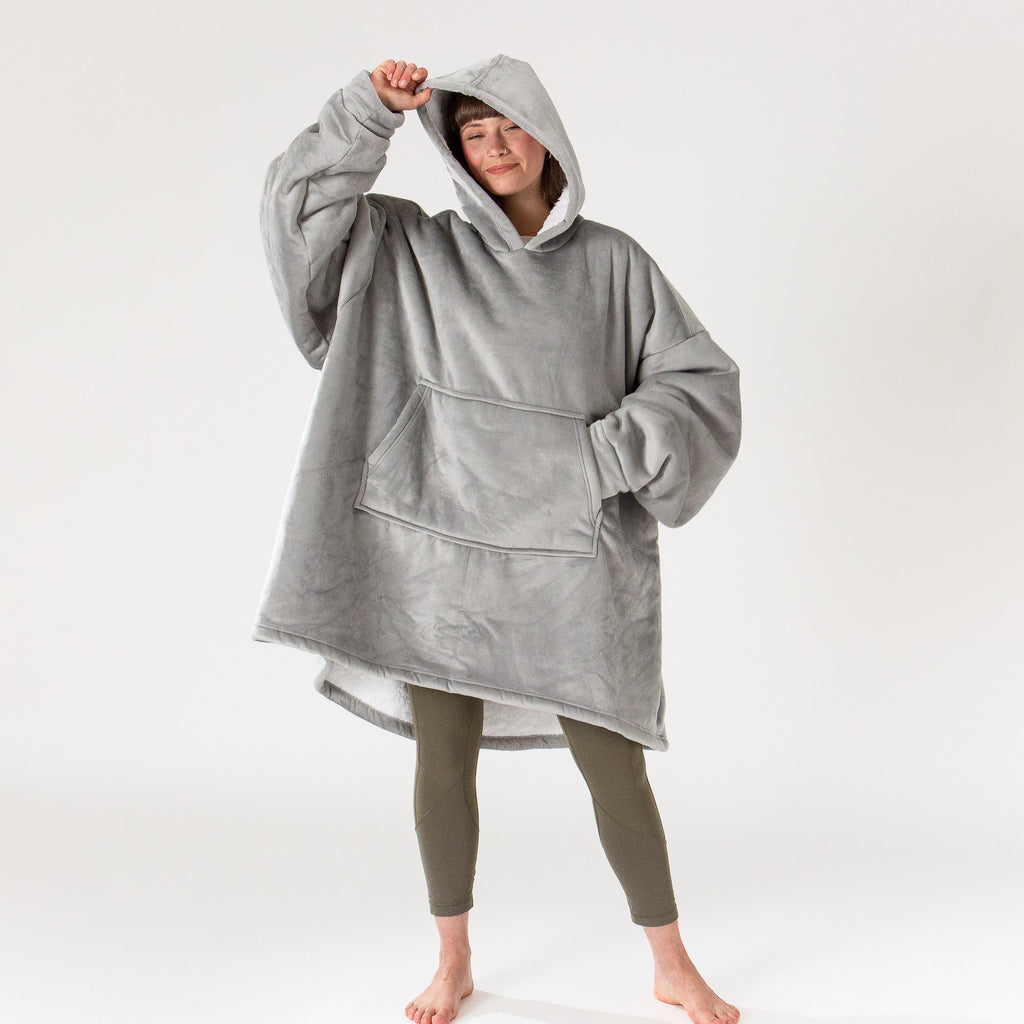Hoodie Decke für Erwachsene - Fleece Grau 01