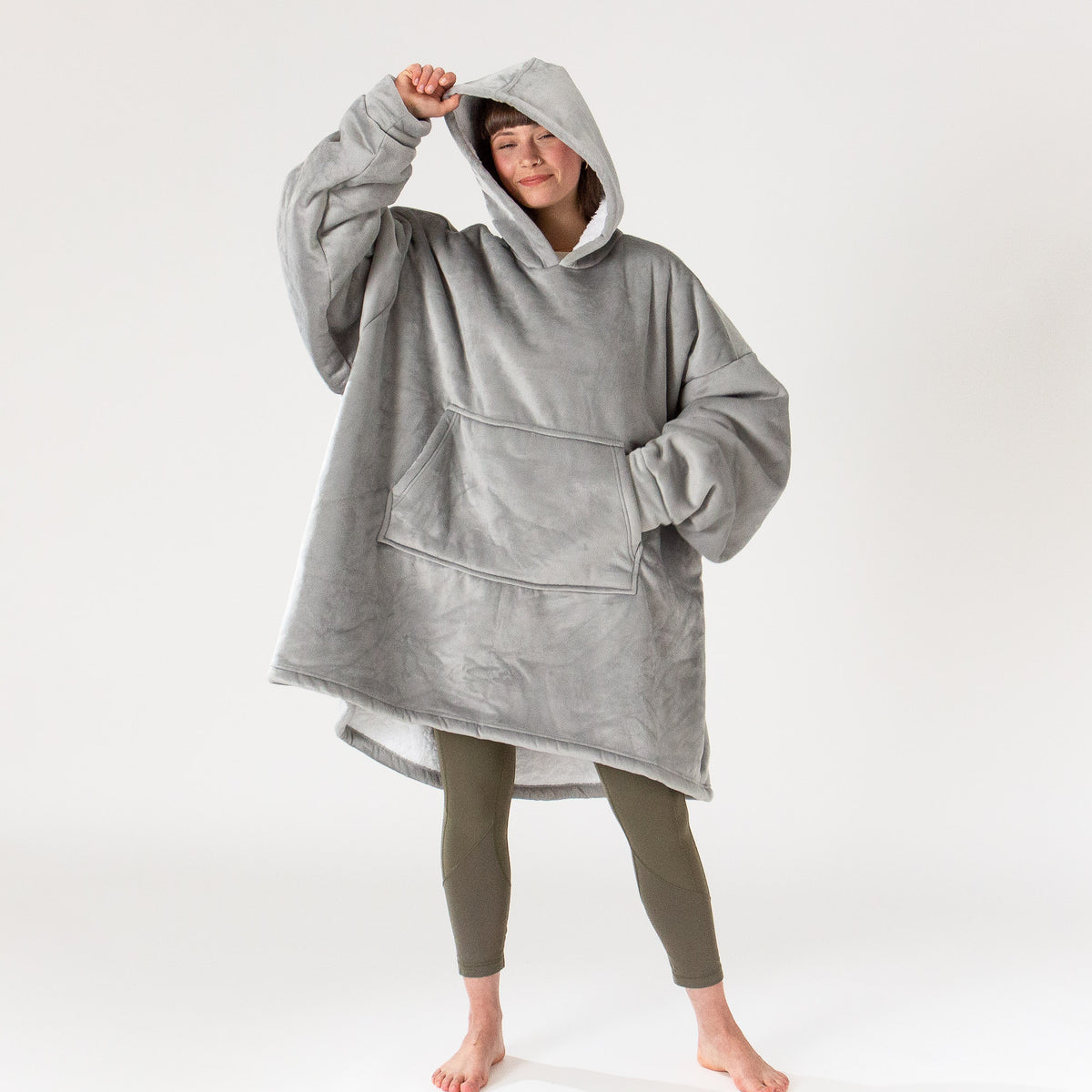 Lounge Pug Hoodie Decke für Erwachsene, Fleece Grau, Einheitsgröße– Big Bertha Original DE