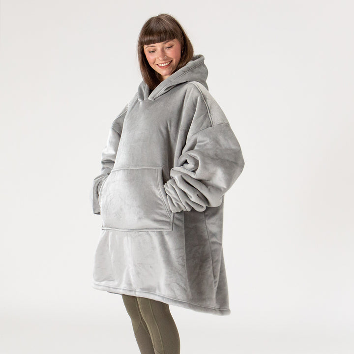 Hoodie Decke für Erwachsene - Fleece Grau 04