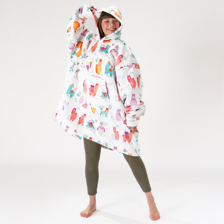 Lounge Pug Hoodie Decke für Erwachsene, Fleece Lama, Einheitsgröße