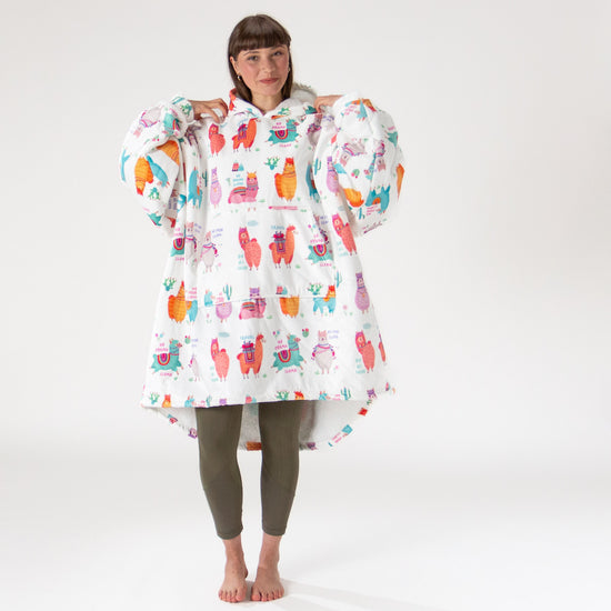 Hoodie Decke für Erwachsene - Fleece Lama 02