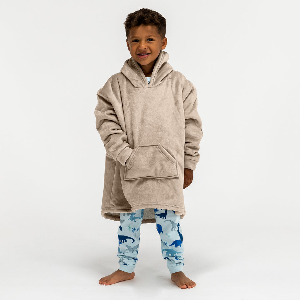 Hoodie Decke für Kinder - Fleece Crème / Nerzfarben 01