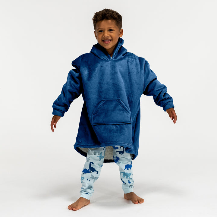 Lounge Pug Hoodie Decke für Kinder, riesen Kapuzenpullover, Fleece Dunkelblau– Big Bertha Original DE