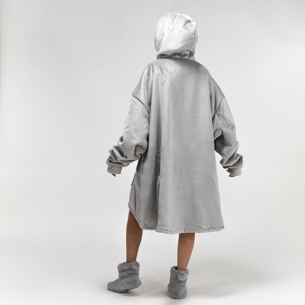 Hoodie Decke mit Reißverschluss für Erwachsene - Fleece Grau 03