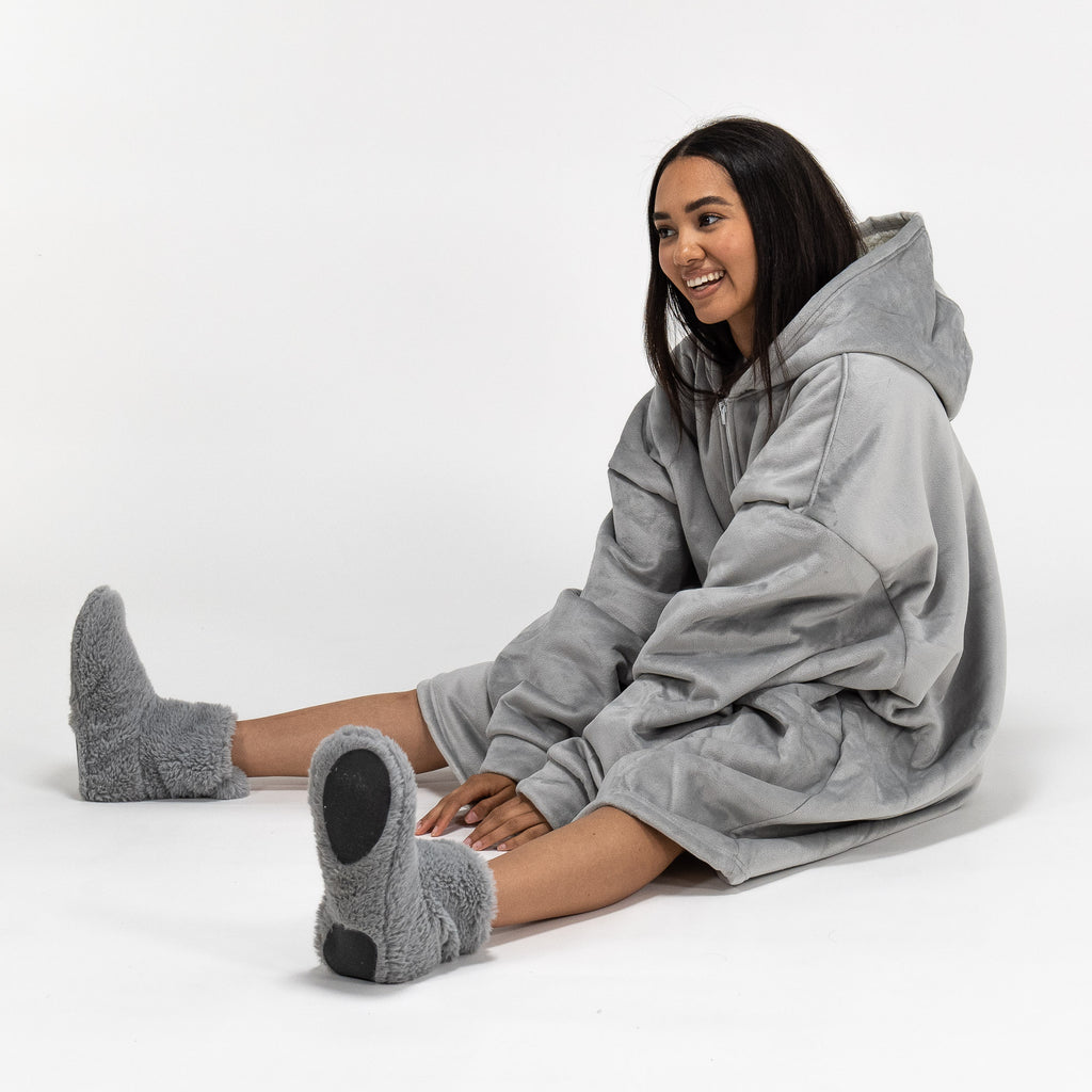 Hoodie Decke mit Reißverschluss für Erwachsene - Fleece Grau 04