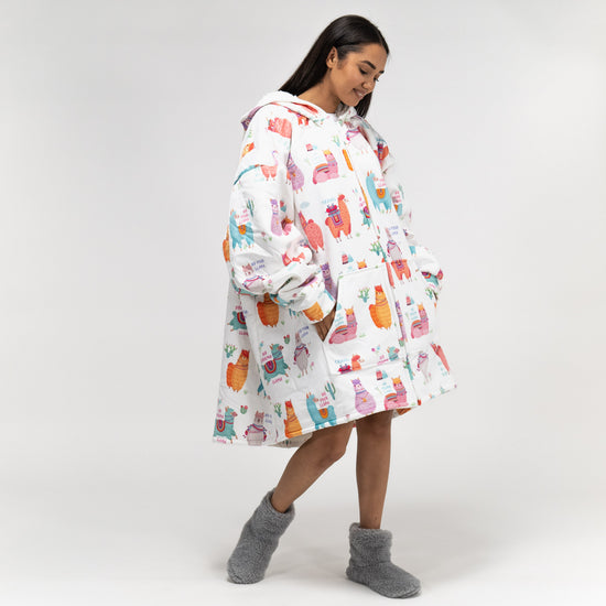 Hoodie Decke mit Reißverschluss für Erwachsene - Fleece Lama 02