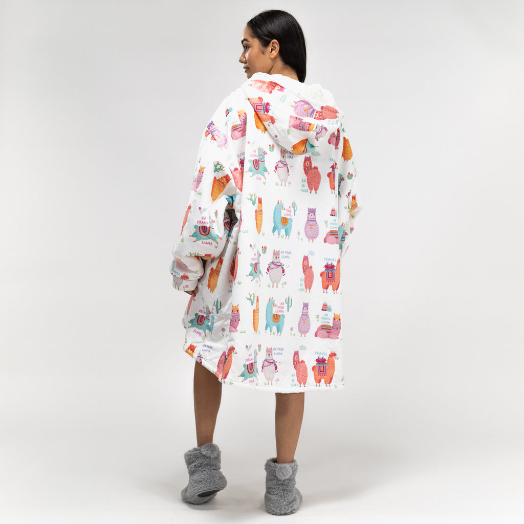 Hoodie Decke mit Reißverschluss für Erwachsene - Fleece Lama 03