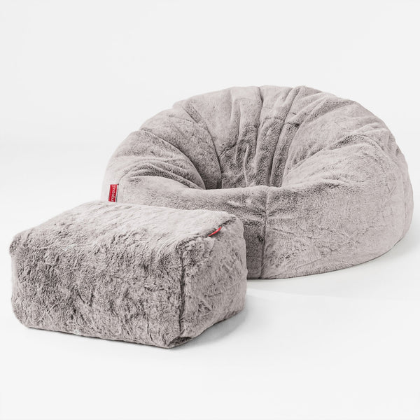 Klassischer Sitzsack Sessel - Kaninchen Kunstfell Hellgrau 01