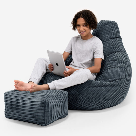 Kinder Gaming Sitzsack 6-14 Jahre - Cord Stahlgrau 01