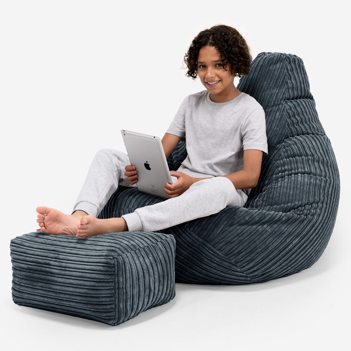 Kinder Gaming Sitzsack 6-14 Jahre - Cord Stahlgrau 01