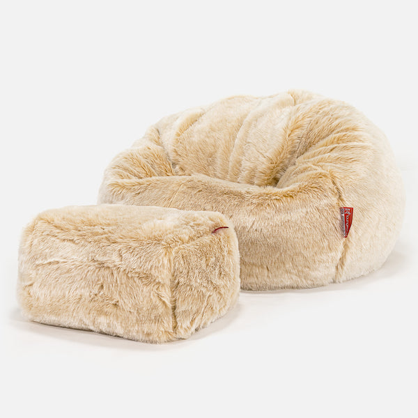 Klassischer Sitzsack Sessel - Kunstfell Weiß 01