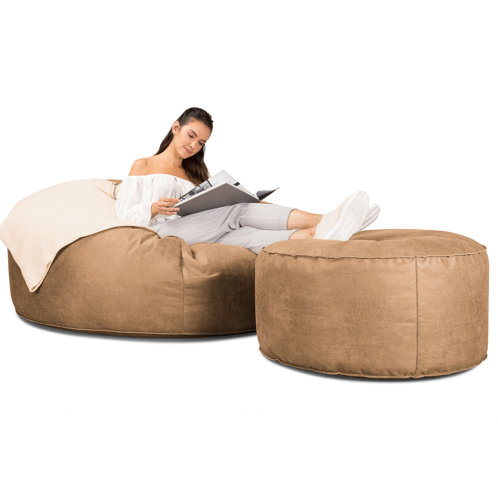 Mega-Mammoth Sofa Sitzsack XXL - Vintage Leder Goldbraun 02