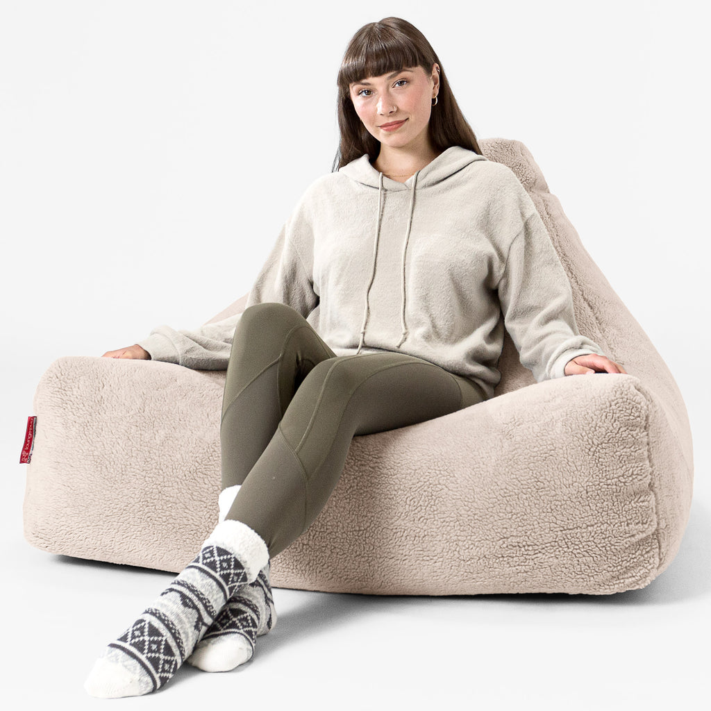 Sitzsack Lounge Sessel - Teddy Kunstfell Creme 02