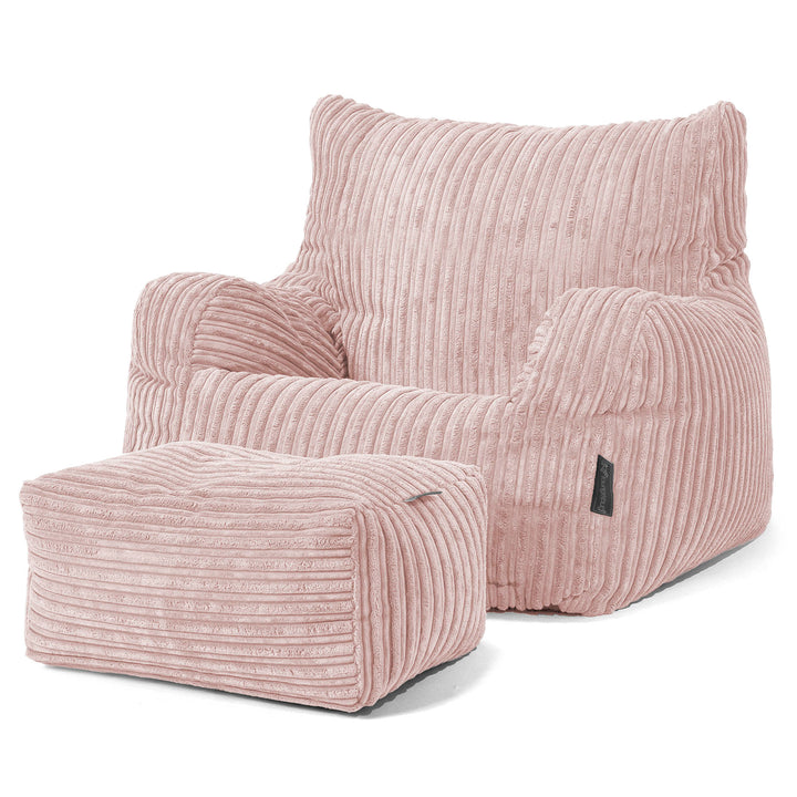 Lounge Pug®, Sitzsack Ohrensessel, Cord Rosa– Big Bertha Original DE