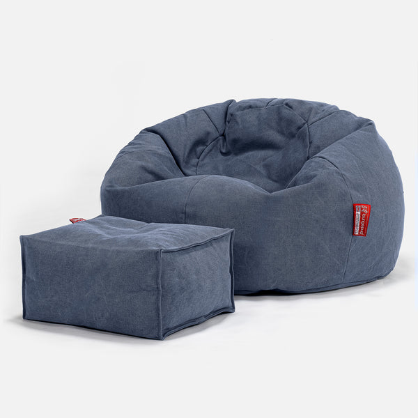 Klassischer Sitzsack Sessel - Stonewashed-stoff Marineblau 01