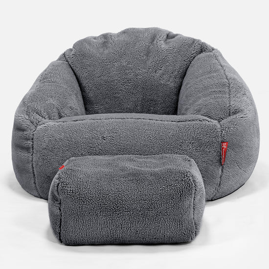 Bubble Sitzsack Sessel - Teddy Kunstfell Dunkelgrau 02