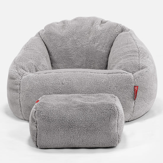 Bubble Sitzsack Sessel - Teddy Kunstfell Mittelgrau 02