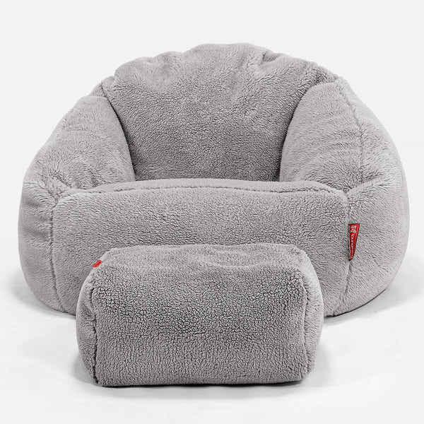 Bubble Sitzsack Sessel - Teddy Kunstfell Mittelgrau 01