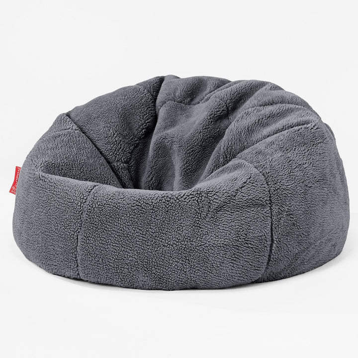 Klassischer Sitzsack Sessel - Teddy Kunstfell Dunkelgrau 01