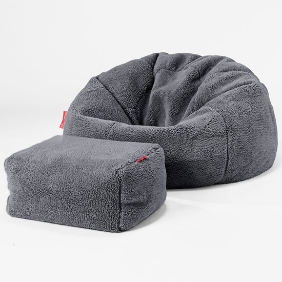 Klassischer Sitzsack Sessel - Teddy Kunstfell Dunkelgrau 02