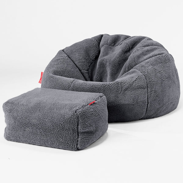 Klassischer Sitzsack Sessel - Teddy Kunstfell Dunkelgrau 01