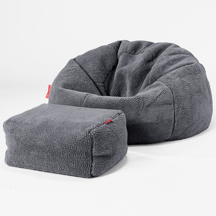 Klassischer Sitzsack Sessel - Teddy Kunstfell Dunkelgrau 02