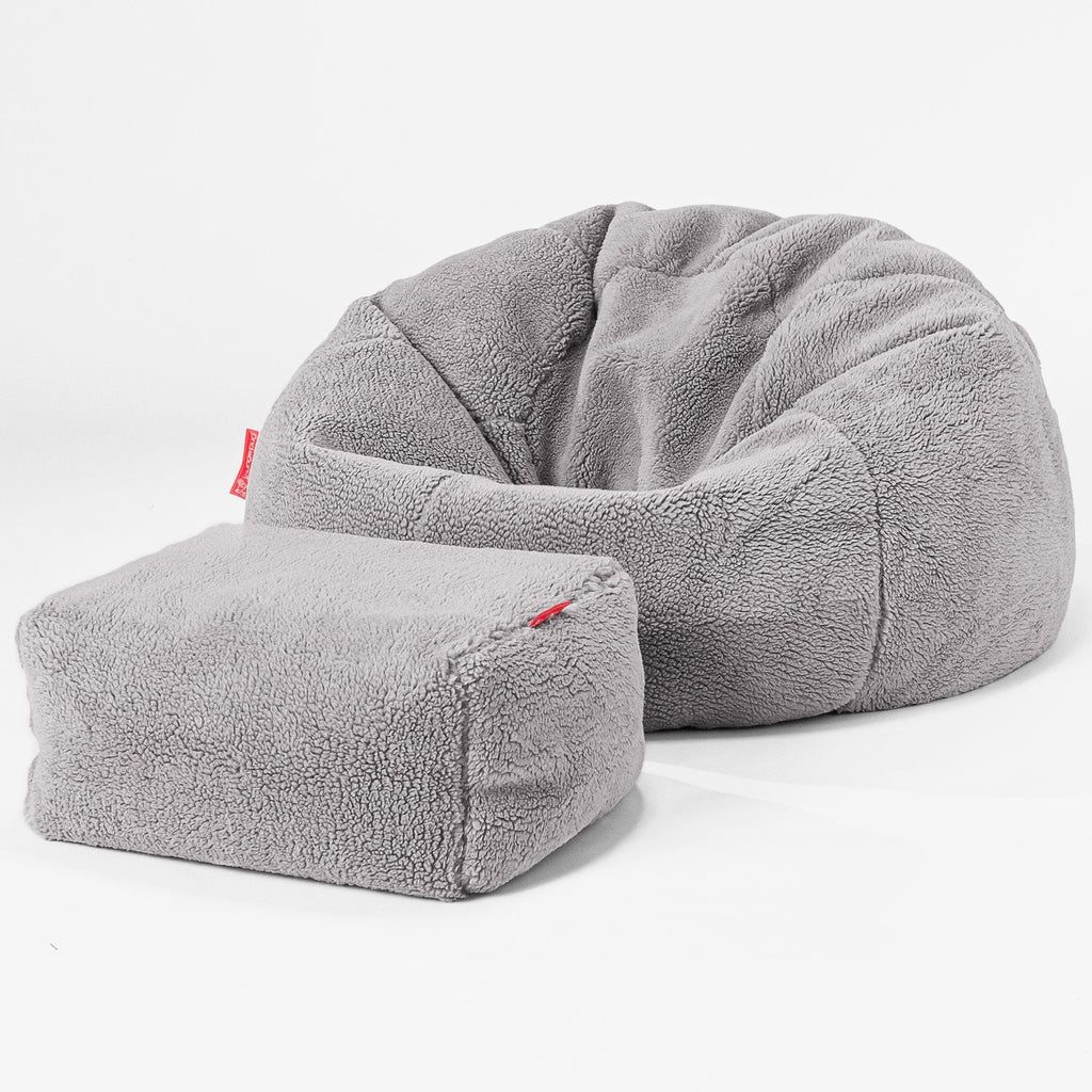 Klassischer Sitzsack Sessel - Teddy Kunstfell Mittelgrau 02