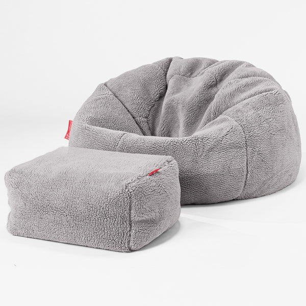 Klassischer Sitzsack Sessel - Teddy Kunstfell Mittelgrau 01