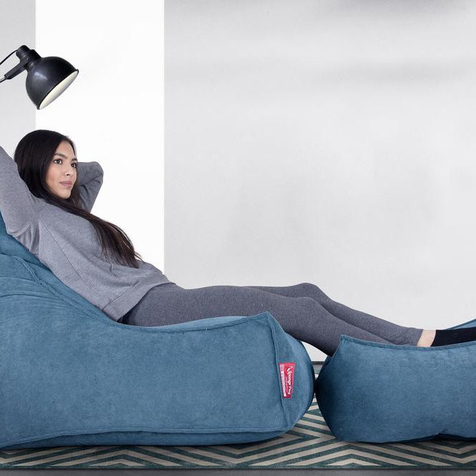 LOUNGE PUG, Groß Fußhocker Pouf, Waffelgewebe Aegean