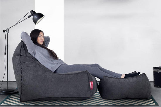 LOUNGE PUG, Groß Fußhocker Pouf, Waffelgewebe Schiefergrau