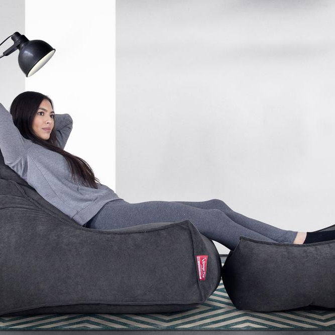 LOUNGE PUG, Groß Fußhocker Pouf, Waffelgewebe Schiefergrau