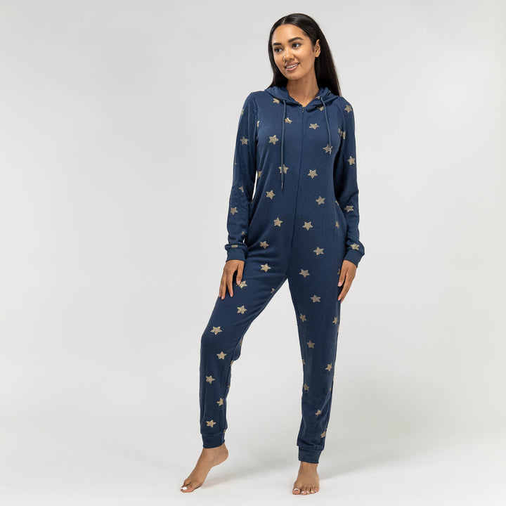 Marineblauer und goldener Stern Jersey Onesie für Damen 03