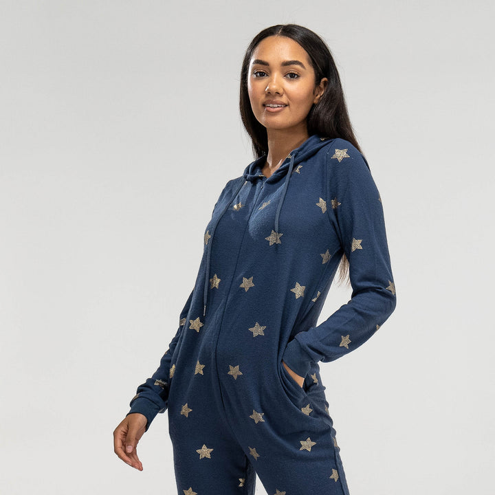 Marineblauer und goldener Stern Jersey Onesie für Damen 05