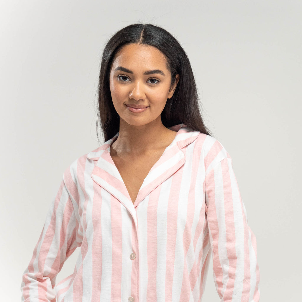Rosa gestreifter Jersey-Pyjama für Damen 02