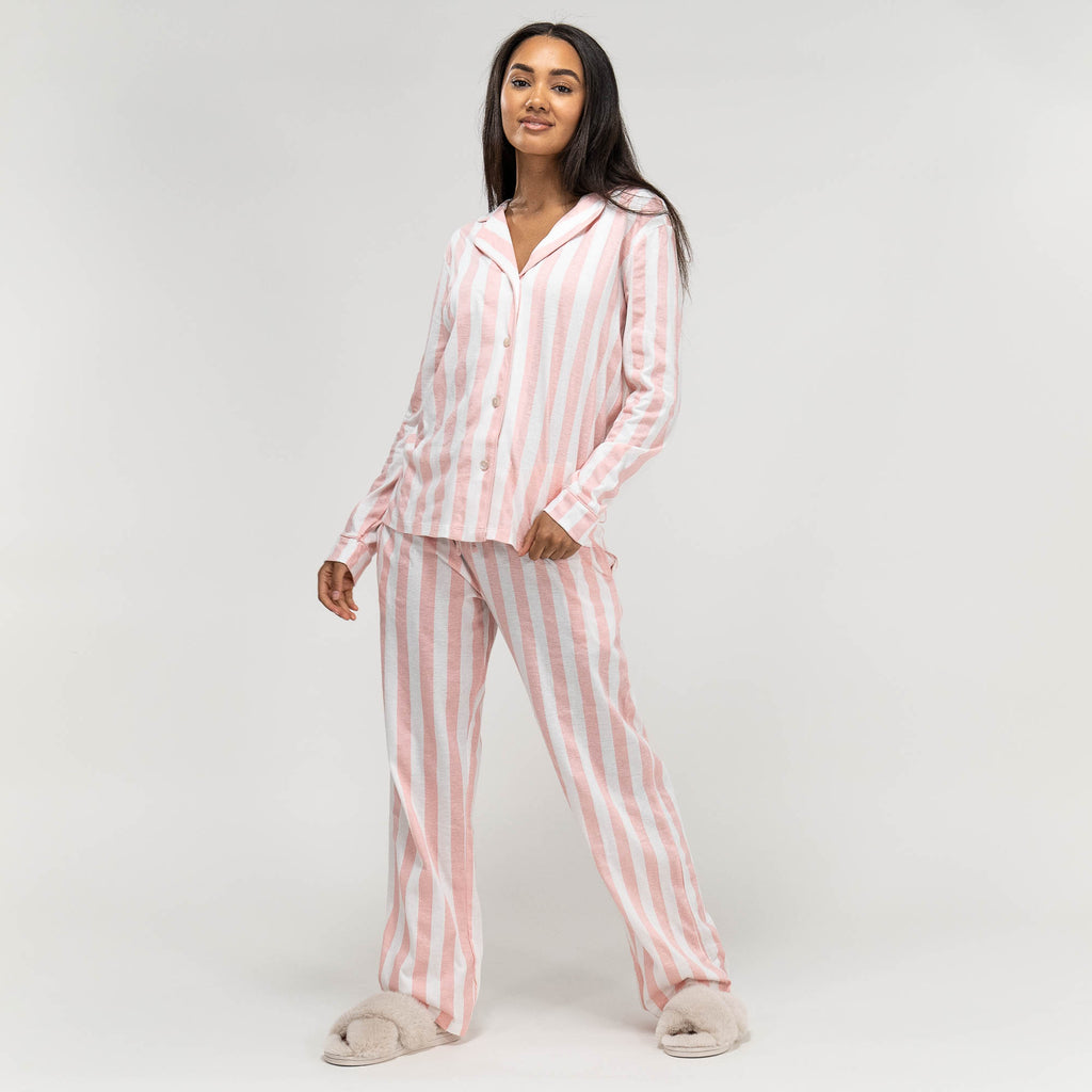 Rosa gestreifter Jersey-Pyjama für Damen 03