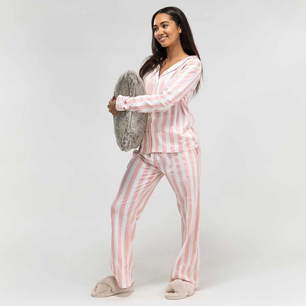 Rosa gestreifter Jersey-Pyjama für Damen 04