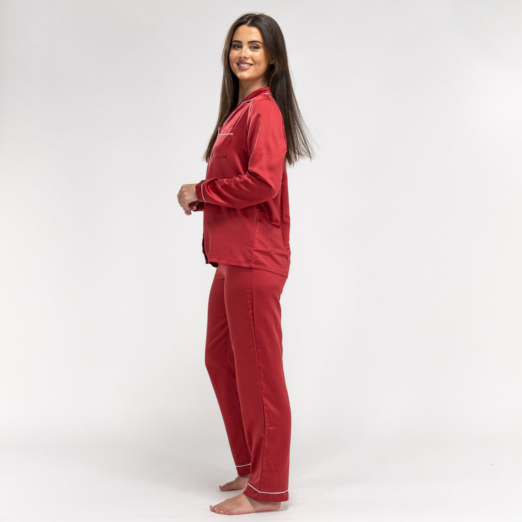 Rote Damen Satin Pyjamahose 02